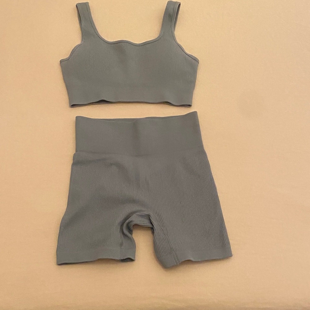 Gray-Blue Ribbed Two-Piece Set
